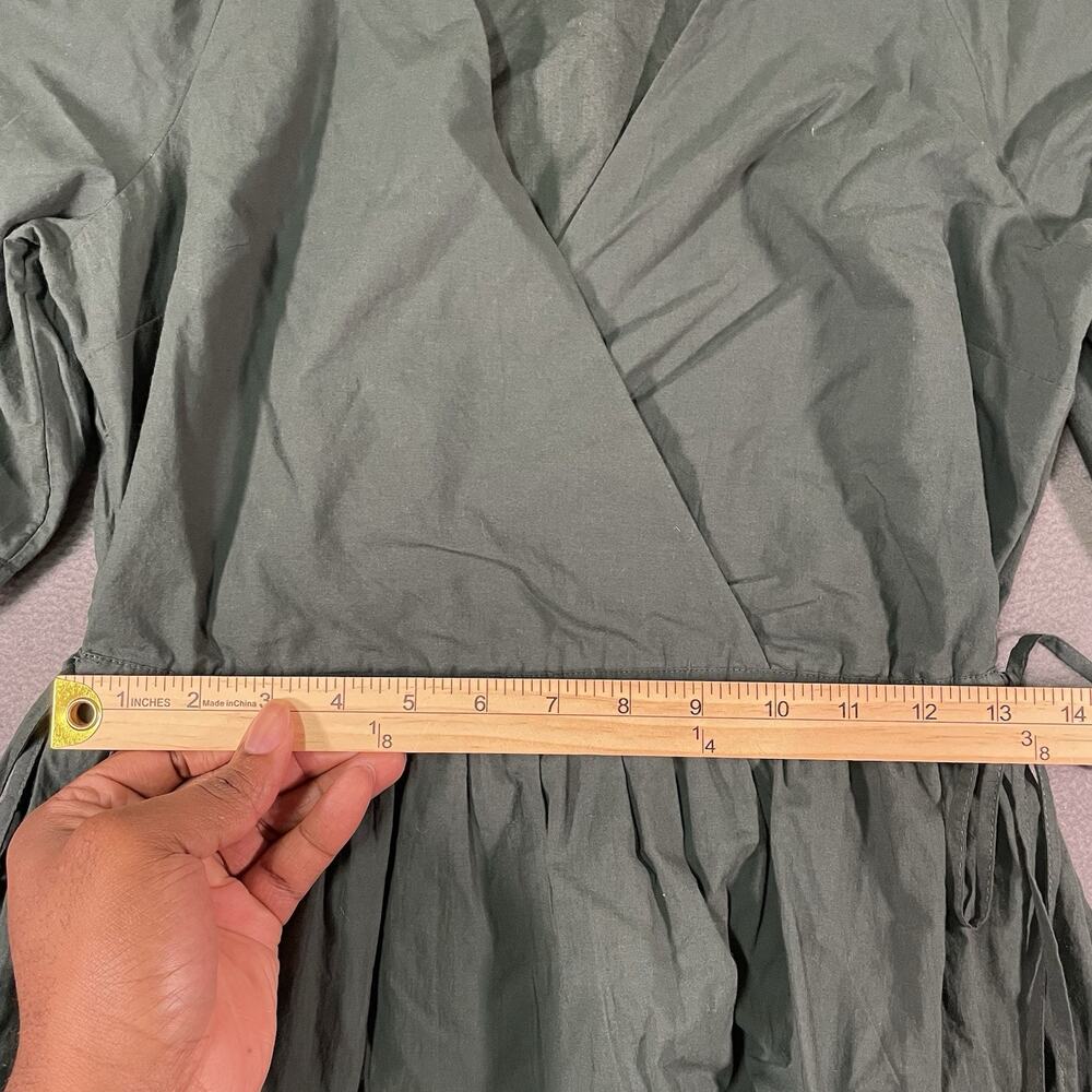 Madewell Emerald Green Poplin Long-Sleeve Faux Wrap Pockets Tiered Dress XXS - Picture 5 of 10